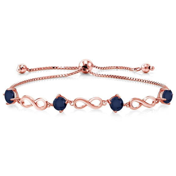 Gem Stone King 2.40 Ct Round Blue Sapphire 18K Rose Gold Plated Silver Bracelet for Women