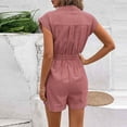 thumbnail image 4 of UYISJ Womens Jumpsuits Dressy Striped Button V Neck Shorts Romper Comfy Business Work Overalls One Piece Jumpsuit with Pockets Red S, 4 of 5