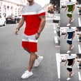 thumbnail image 5 of Pxiakgy suits for men Mens Spring Summer Leisure Sports Breathable Absorbing Stitching Printed Short Sleeve Shorts Two Piece Set Men Suits Red + L, 5 of 7