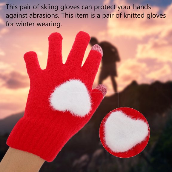 UPGRATOR 1Pair Red Plush Winter Gloves Full Finger Warm Touchscreen Gloves with Wrist Wrapping Technology