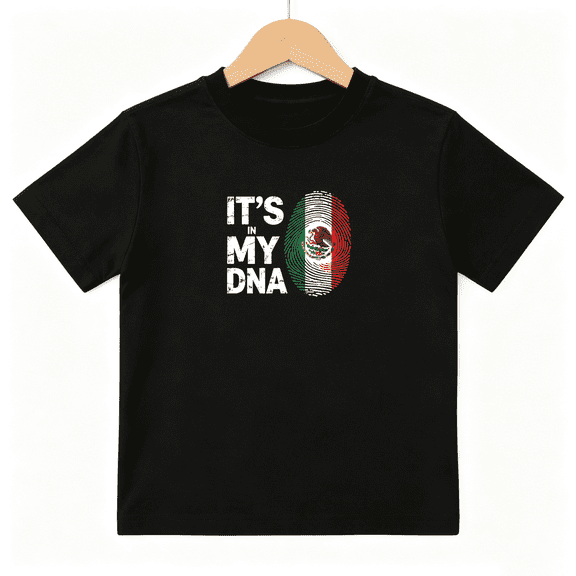 Mexico DNA Fingerprint Boys Graphic Print T-Shirt, Pride Flag Heritage Style 100% Cotton Kids Short Sleeve Tee