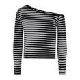 thumbnail image 4 of DAFPZW Women One Shoulder Top Striped Long Sleeve Shirts Tight Fitted Going Out Dressy Tops Tees Y2k Outfits, 4 of 6