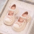 thumbnail image 4 of Girls Mary Jane Dress Shoes Bow Pearls Decor Round Toe Platform Shoes Kids Cute Sweet Comfy Hook and Loop Footwear White 1.5 Big Kids, 4 of 7