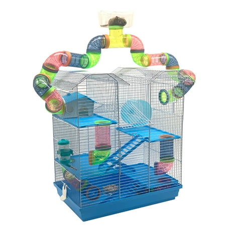 Large 5-Floors Hamster Palace With Top Look-Out Zone Mouse Habitat Home Small Animal Critter Cage Set of Accessories Crossover Tube Tunnel Rodent Gerbil Mice