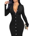 thumbnail image 3 of DYMADE Women Plus Size Sexy Slim Solid Color Single Breasted Cardigan Long Sleeve Dress, 3 of 4