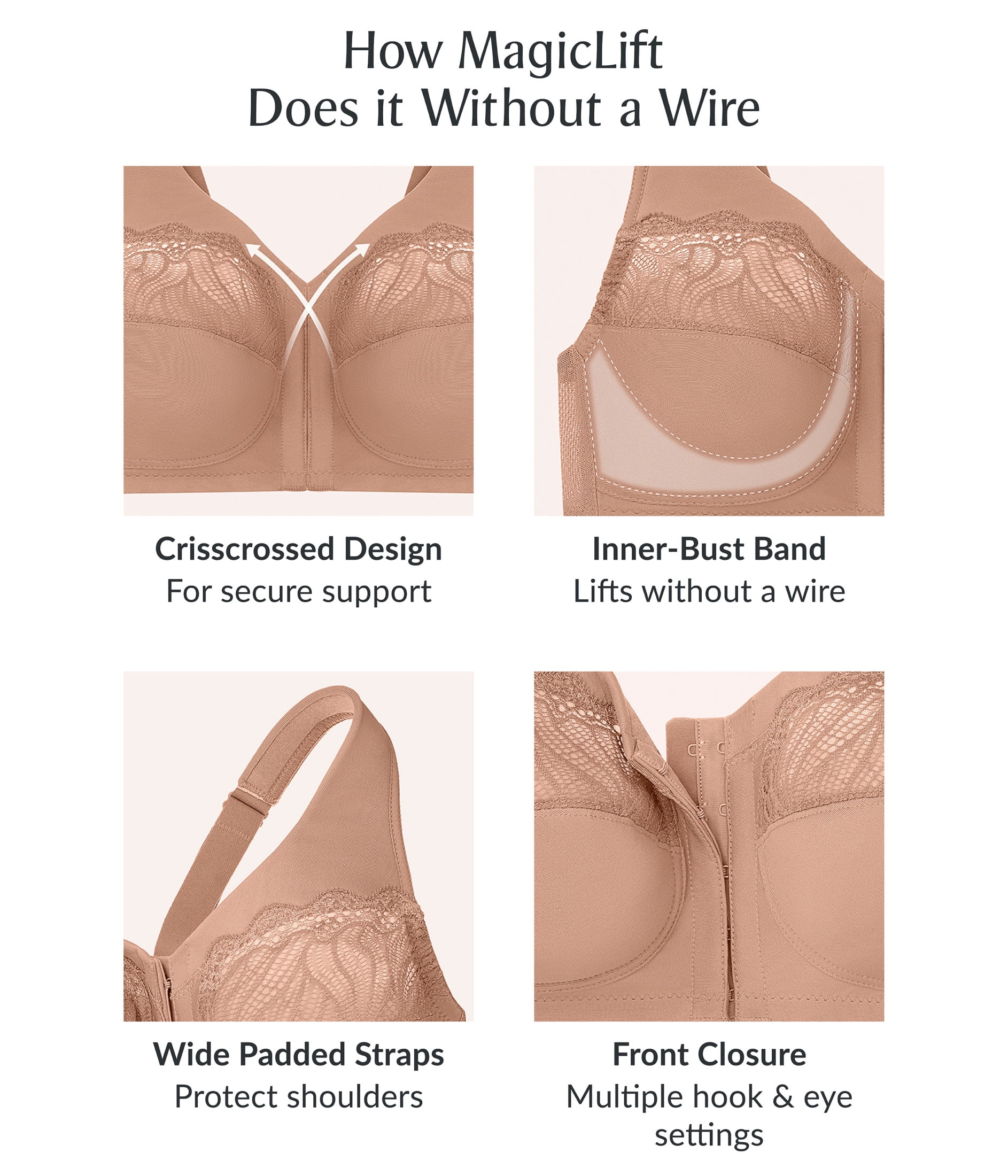Glamorise MagicLift Natural Shape Front-Closure Wirefree Bra 1210 (Women's & Women's Plus)
