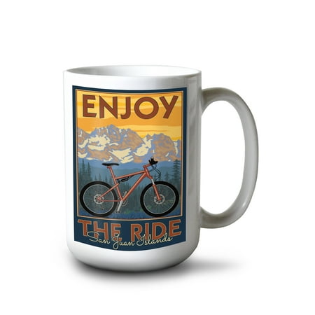 

15 fl oz Ceramic Mug San Juan Islands Washington Enjoy the Ride Mountain Bike Scene Dishwasher & Microwave Safe