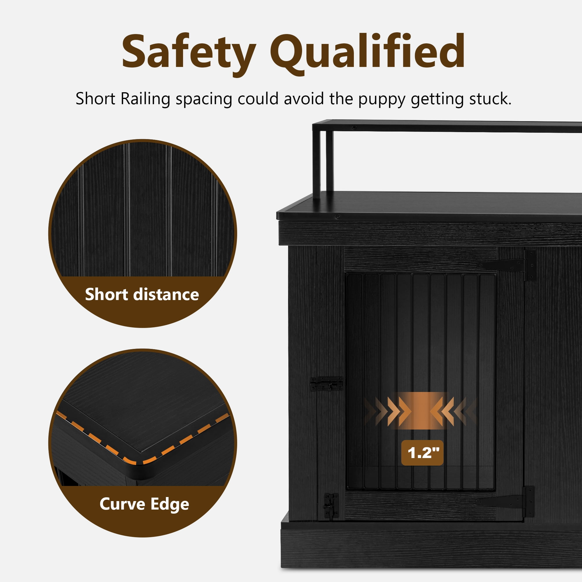 MCombo 52.7‘’ 2-Door Wooden Dog Crate Furniture TV Stand 1861 (Black)