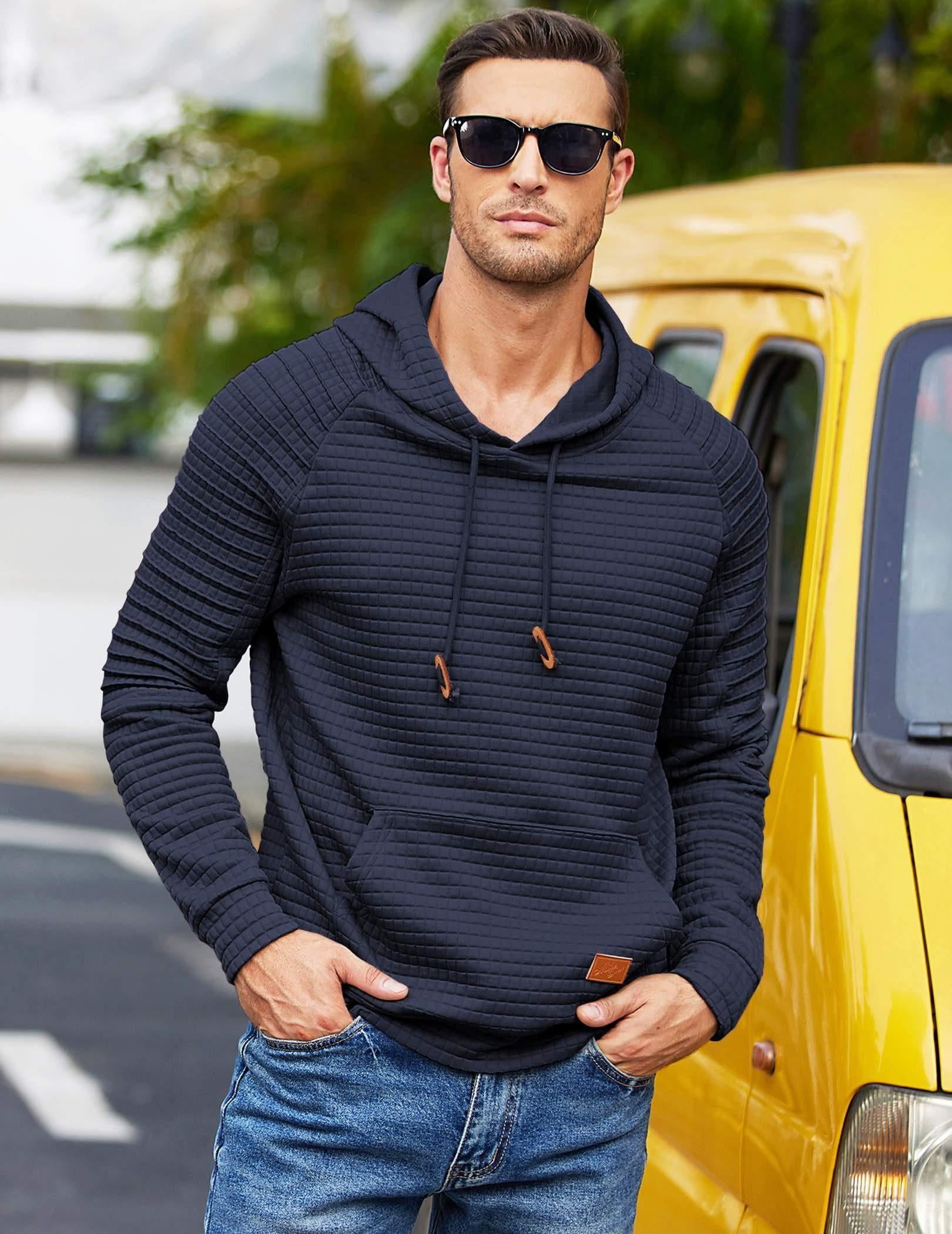COOFANDY Men's Knit Hoodie Pullover Regular Fit Long Sleeve Drawstring Hooded Sweatshirt with Kanga Pocket