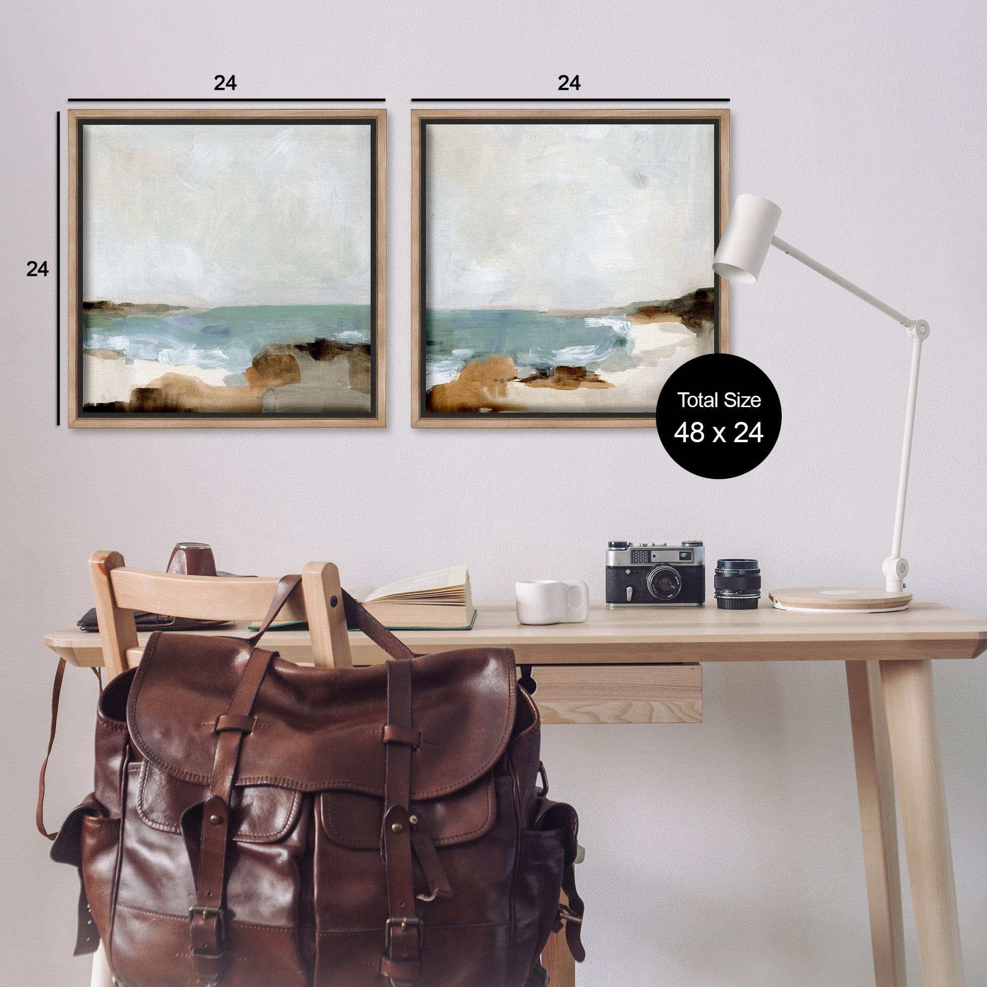 Stupell Industries Abstract Beach Cove Landscape Cliffs Nature Painting Brown Floater Framed Canvas Art Print Wall Art, 25 x 25, Set of 2