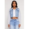 thumbnail image 2 of Womens WAX Distressed Hooded Jean Jacket, 2 of 4