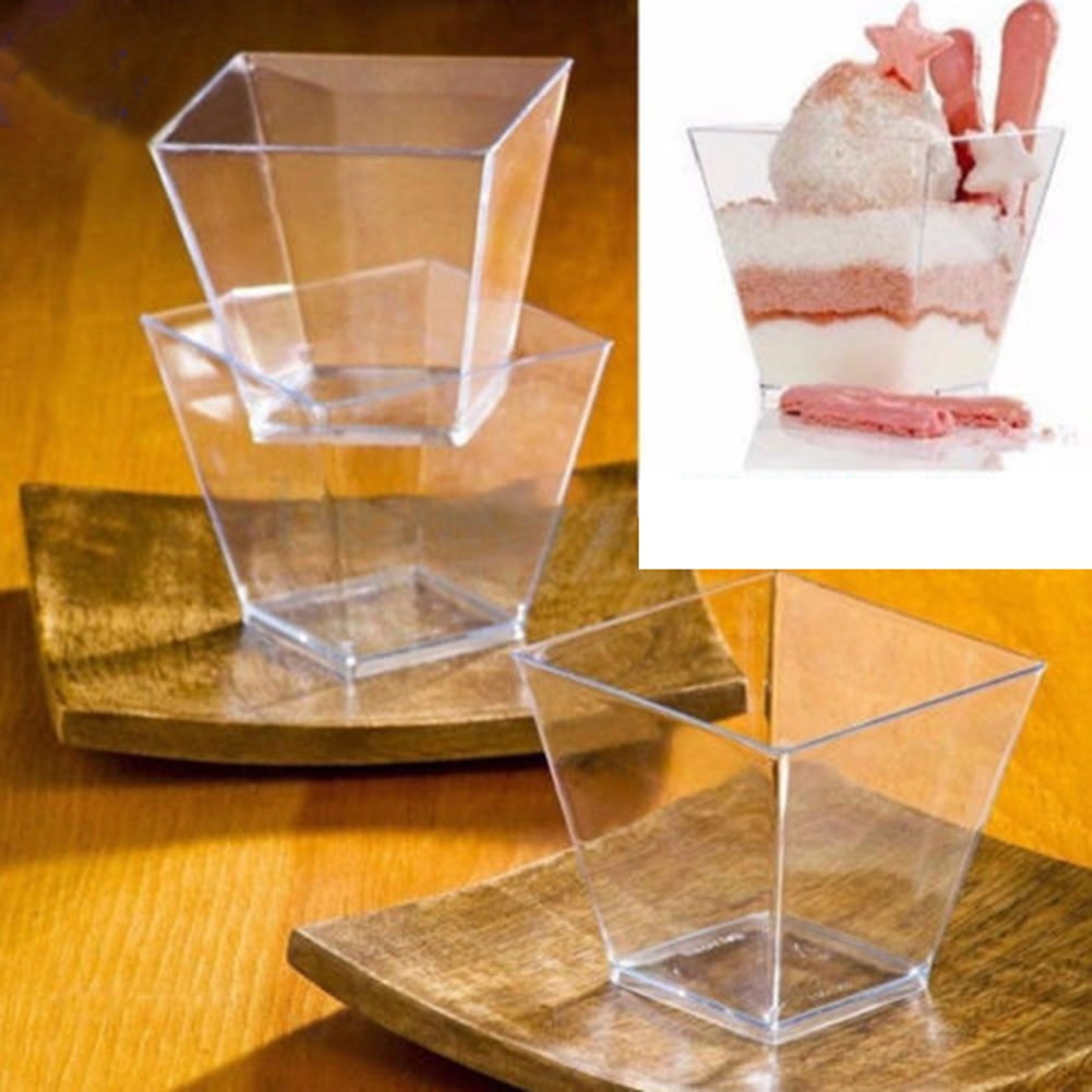 Clear Plastic Parfait Appetizer Cup DLux 50 x 5 oz Mini Dessert Cups with Spoons Large Swirl Small Disposable Reusable Serving Bowl for Tasting Party Desserts Appetizers