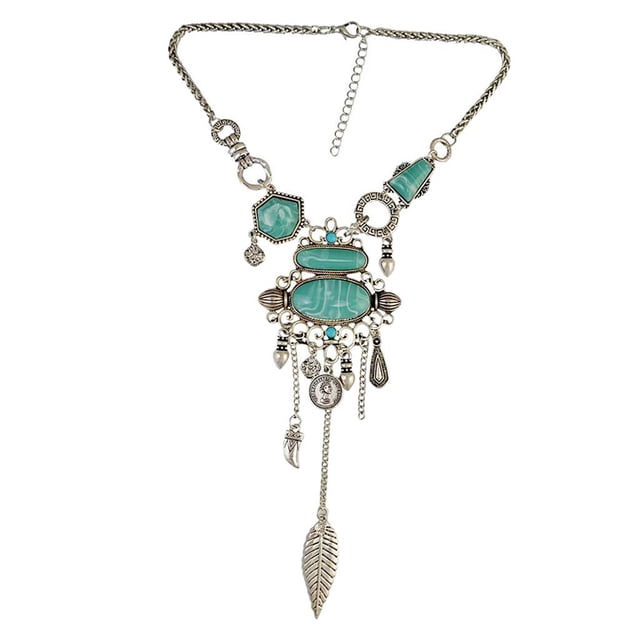 Rétro Collier Pendentif Chaîne Turquoise Pompon -, comme Décrit