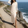 thumbnail image 3 of Elvqul Robe Sans Manches pour Femmes Été Col Rond Chandail Uni Robes Maxi pour Femmes Formelle Beige, 3 of 6