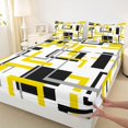 thumbnail image 3 of Homewish Yellow White Lines Queen Sheet Sets,Geometric Stripe Flat Sheet,Abstract Desgin Queen Fitted Sheet For Adult,Luxury Bedroom Decor,4-Piece, 3 of 7