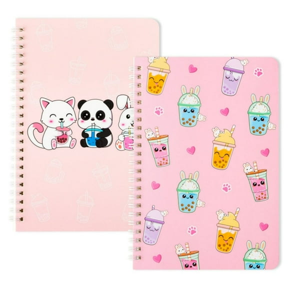 2Pack A5 Boba Tea Spiral Notebooks,Cute Note Book Gift