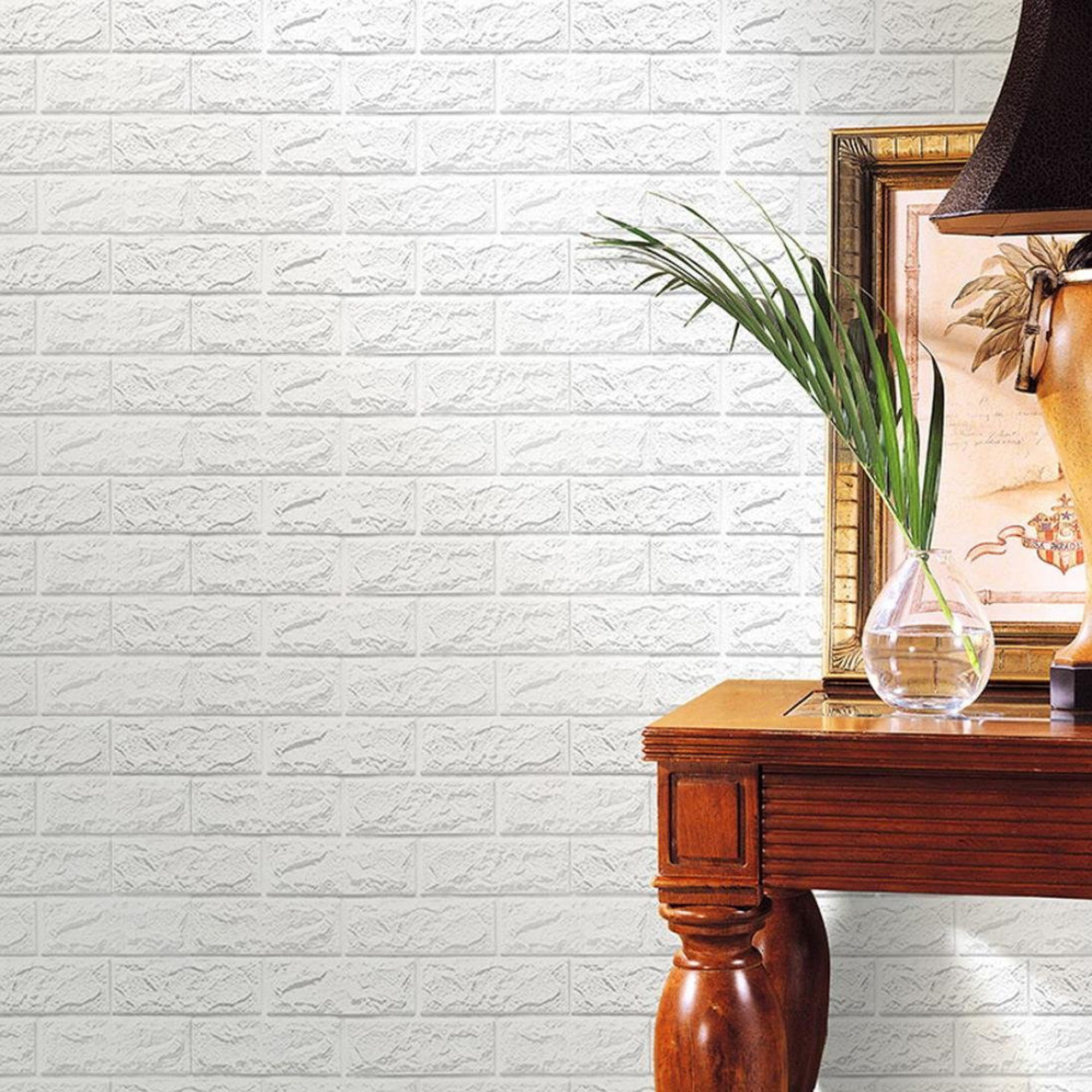 NK HOME Peel and Stick 3D Wall Stickers Panels White Brick Wallpaper Modern Wall Background for