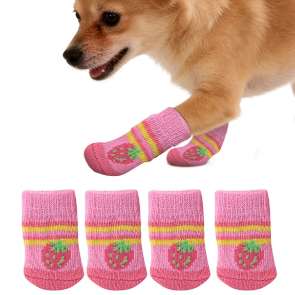 Pet Socks, Dog Socks 4-Pack, Non-Slip Grip Socks for Small Medium Dogs, Anti-Skid Pet Sleeves for Indoor Floor Traction, Paw Protectors, Washable