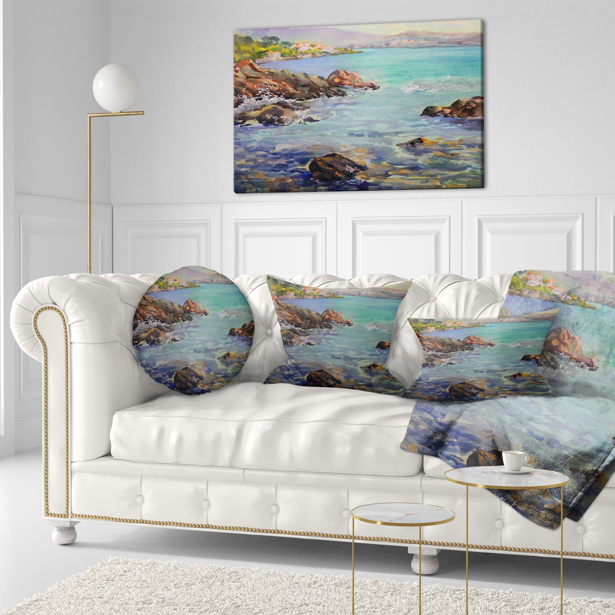 Designart Cote d Azur France - Landscape Painting Throw Pillow - 12x20