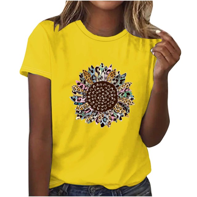 Womens Casual Print Pullover Round Neck Short Sleeved Top