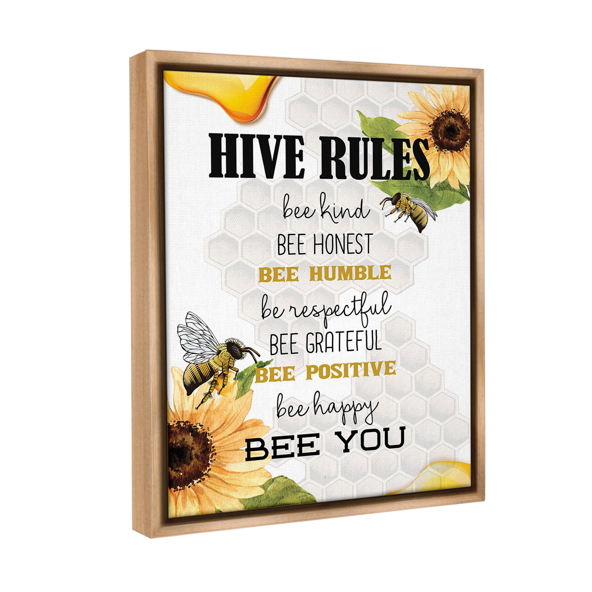 Stupell Industries Bee Hive Rules Animals & Insects Painting Brown Floater Framed Canvas Art Print Wall Art, 17 x 21