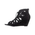 thumbnail image 3 of Womens MG35 Harlie Perforated Lace Up Wedge Sandals, Black, 3 of 5