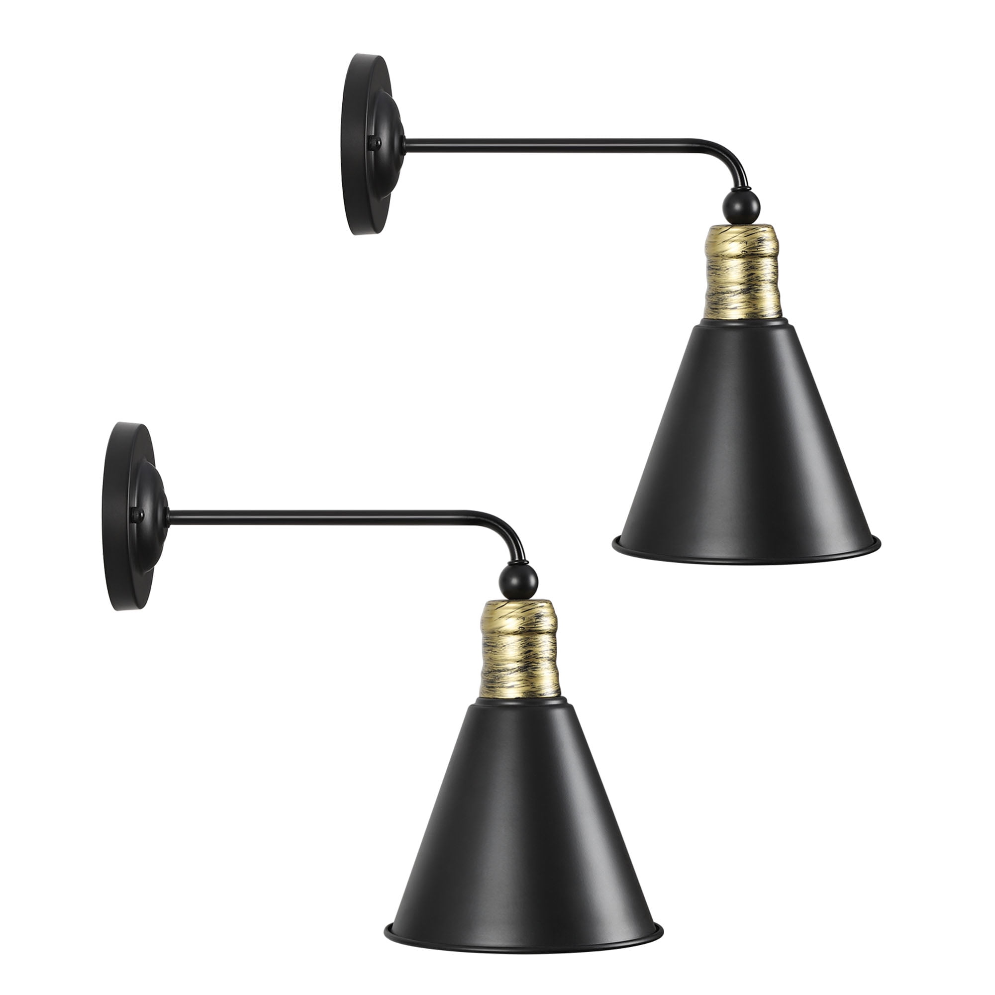 Industrial Wall Sconces, Bedside Wall Lamp, Hardwired Lighting with Black Chrome Metal (Bulbs is Not Included)