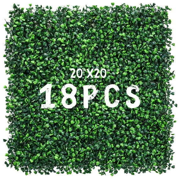 Decwin 18 Pieces 20 inch x 20 inch Grass Wall Green Wall Greenery Wall Boxwood Panels UV Stable Indoor Outdoor Decor
