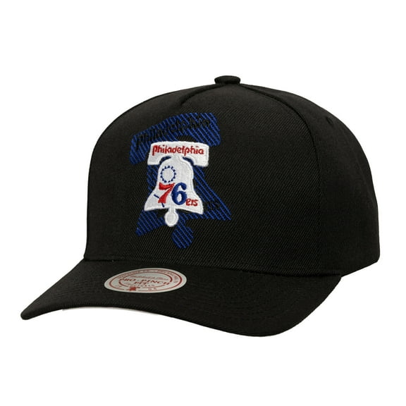 Men's Mitchell & Ness  Black Philadelphia 76ers Tilted Pro Pinch Adjustable Hat