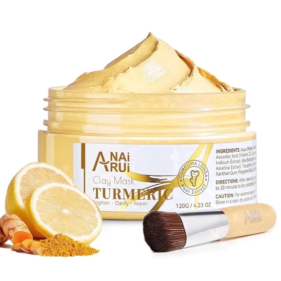 ANAiRUi Turmeric Vitamin C Clay Mask, Deep Cleansing Mask for Dull Complexion, Balances Oil & Refines Pores for Smooth Skin, 4.23 oz