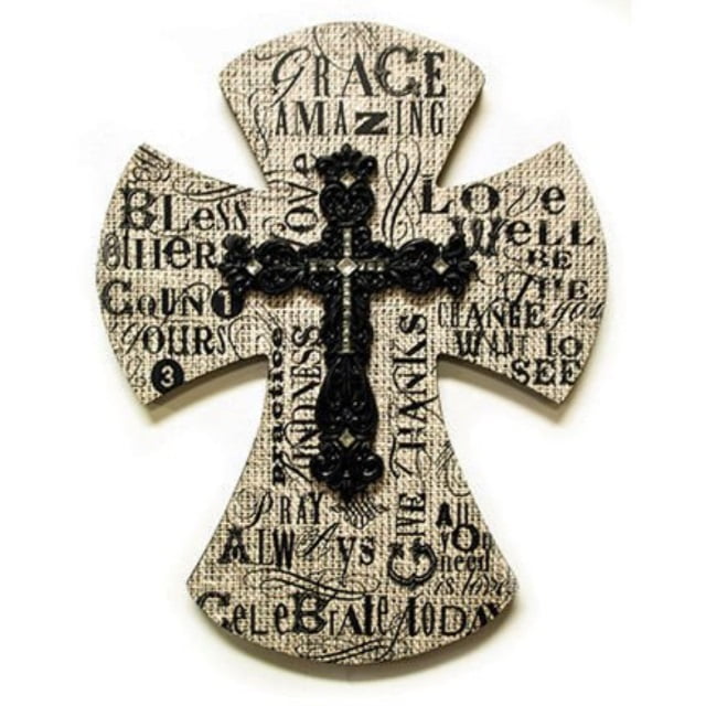 christian wall cross 14" layered wall cross burlap with