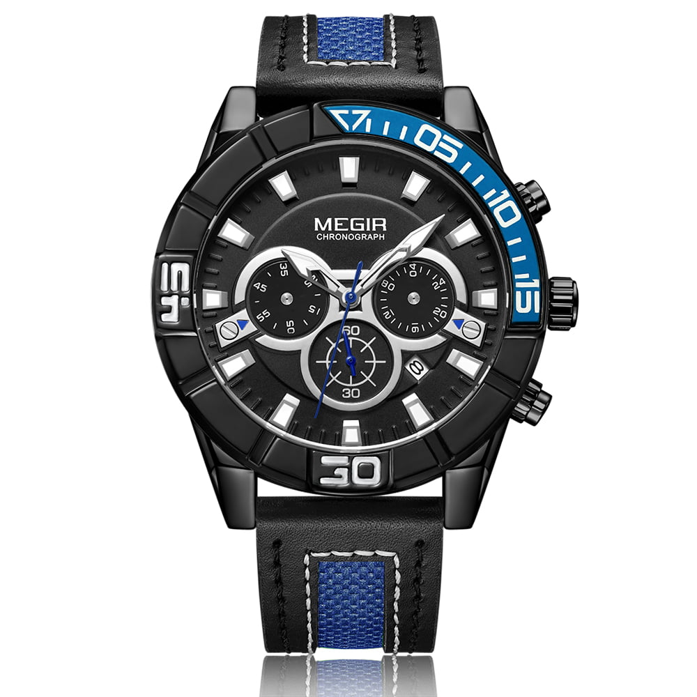 Megir - MEGIR Fashion Genuine Leather Men Sport Watch 3ATM Water ...