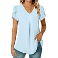 thumbnail image 2 of Elainilye Fashion Womens Summer Tops Casual Short Sleeve Tops V-Neck T-Shirt Cute Solid Summer Loose Blouses Tops,Blue, 2 of 9