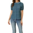 thumbnail image 1 of CAMISA DE BOTONES CON CUELLO PLEAT Y MANGAS PUFF FLORAL PARA MUJER INSPIRADA CHIC GRIS AZUL M, 1 of 7