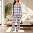 thumbnail image 7 of Fmbrln Womens Pajamas Sets Long Sleeve V Neck Shirts Tops and Wide Leg Pajamas Pants Sets Fashion Plaid Print Soft Comfy Home Sleepwear Sets, 7 of 7
