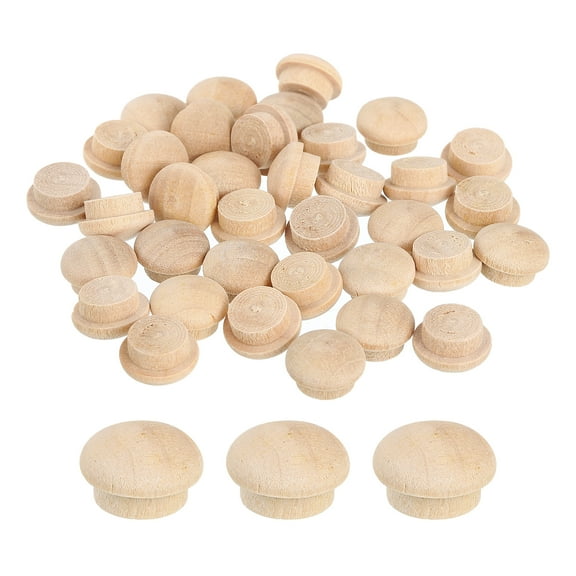 Uxcell 80Pack Wood Button Plugs, 10mm/0.39" Hardwood Screw Hole Plug Mushroom Wooden Caps Buttons Wood Plug