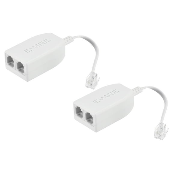 Uxcell In-Line DSL Splitter Filter, 6P2C 2 Way Socket Adapter Phone Line Splitter for Telephone, Fax Machine White 2Pack