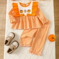 thumbnail image 3 of Gaexia Girls Halloween Outfit Set, Long Sleeve Top and Pants with Pumpkin Print, Lace Trim Comfortable Party Wear for Toddlers 1-8 Years, 3 of 8