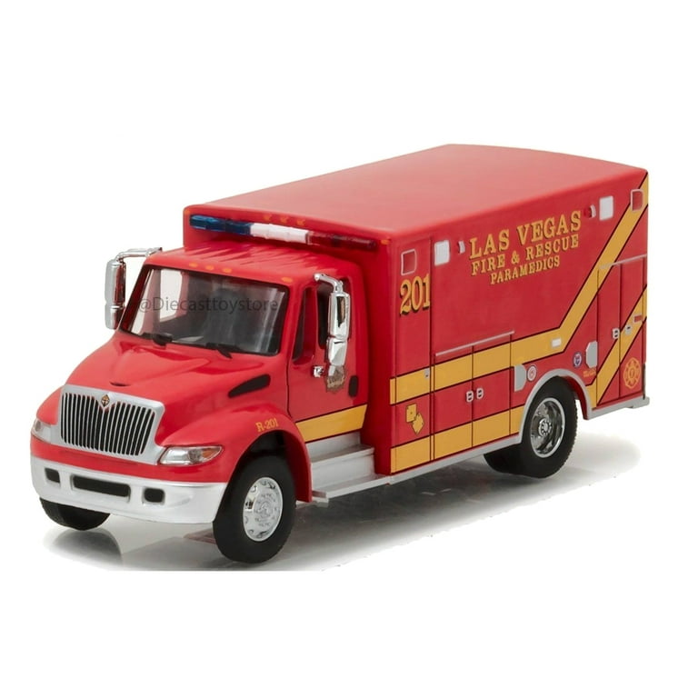 GREENLIGHT 1:64 H.D. TRUCKS SERIES 9 - 2013 DURASTAR AMBULANCE - LAS VEGAS  FIRE DEPARTMENT (LVFD) DIECAST RED 33090-C