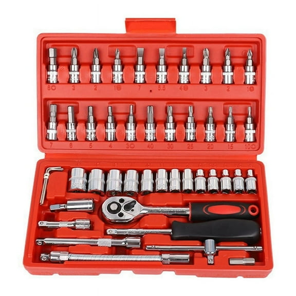 46 Piece/Set of Car Repair Tool Kit Socket Set Ratchet Torque Wrench Combo Auto Repairing Red