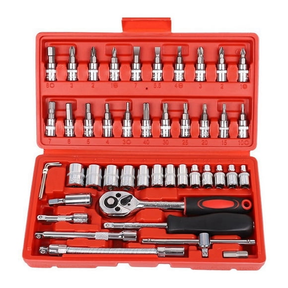 46 Piece/Set of Car Repair Tool Kit Socket Set Car Repair Tool Ratchet Torque Wrench Combo Auto Repairing Tool Set Red