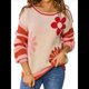 thumbnail image 1 of Suéter de Punto de Larga para Mujer, Otoño-Invierno, Moda Floral, Rayas, Cuello Redondo, Tops Tipo Jersey Naranja M, 1 of 10