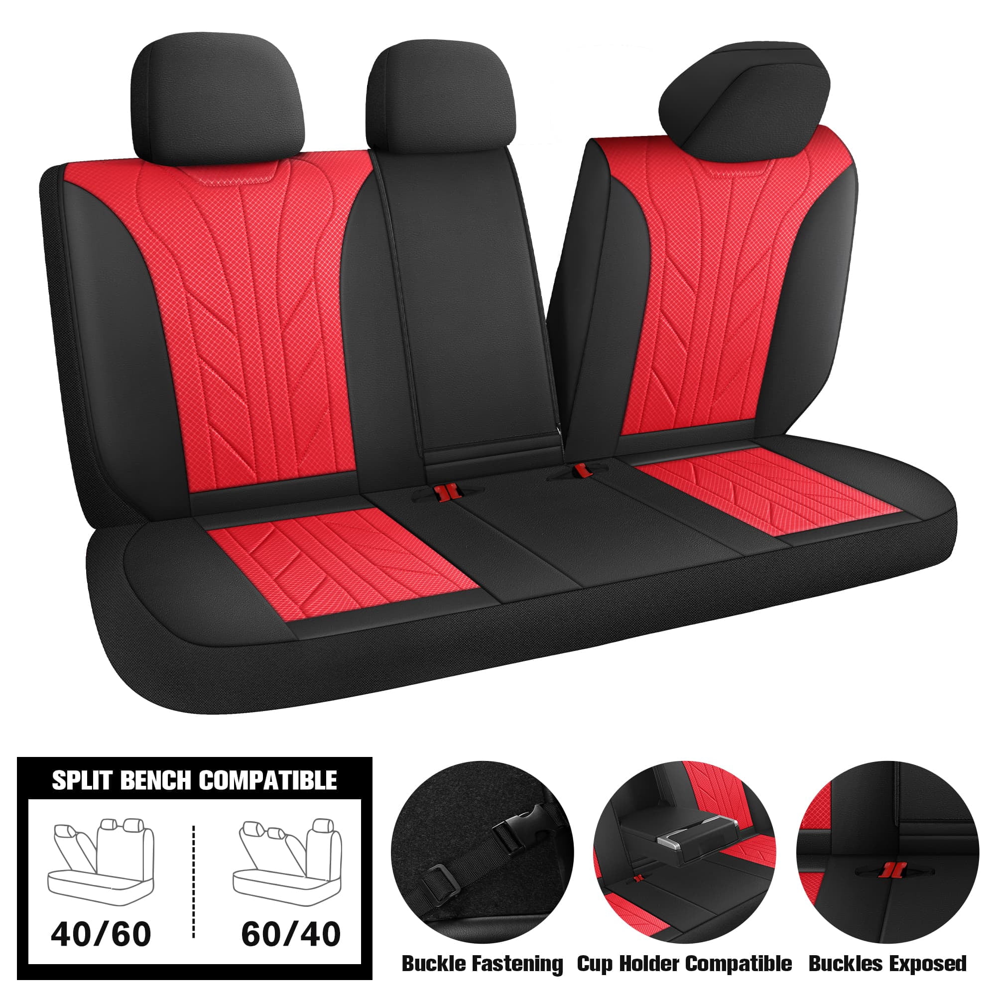 Caromop Red, Luxury Faux Leather & Fabric, Breathable 3D Foam, Armrest Covers,Airbag compatible,Full Seat Covers
