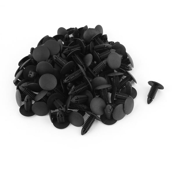 100Pcs 7.2x6.4mm 18mm Grapas Plástico Negro Vehículo Tapicería Tablero Puerta Remaches
