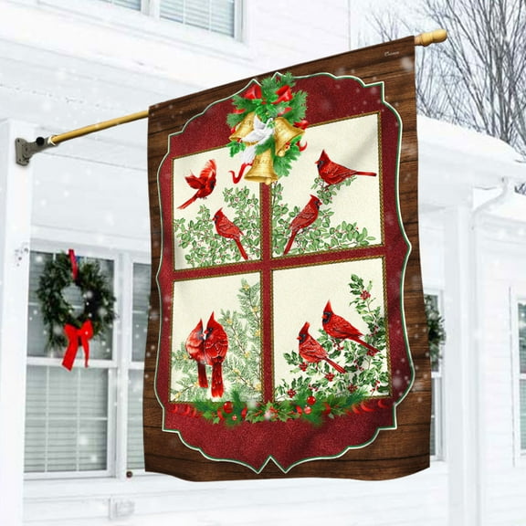 FLAGWIX American Christmas House Flag 29.5" x 39.5" - Cardinals Garden From The Window Christmas Flag MBH237F