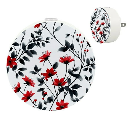 

YZUOUZY Bedside Lamps LED Lamp Small Bedside Lamps Set of 2 Red Flowers Grey Leaves Ink Painting