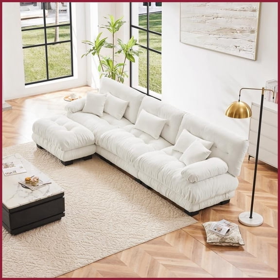 Luxury Chenille Modular Sectional Sofa – Oversized L-Shaped Cloud Couch with Convertible Ottoman for Living Room, Deep Seat Comfort