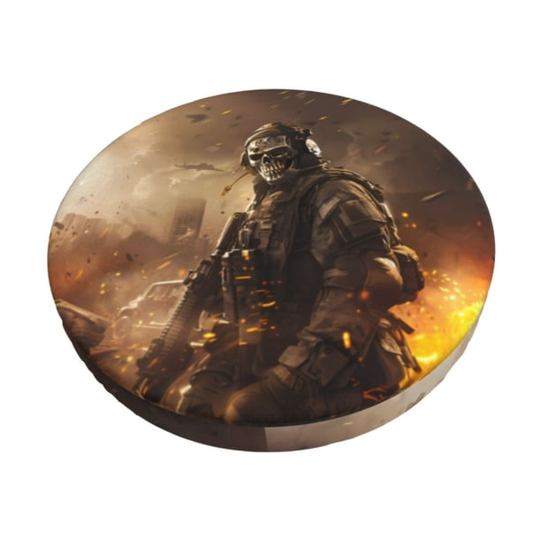 Disketp Apocalyptic Skull Soldier Funda Redonda para Taburete, Funda de Cojín para Silla de Bar Suave y Elástica-13 inch
