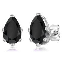 Gem Stone King 925 Sterling Silver Black Onyx Stud Earrings for Women Men (1.70 Cttw, Gemstone Birthstone, Pear Shape 8X5MM)