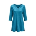 thumbnail image 5 of Qgtaibl Long Sleeve V Neck Tunic Tops for Women Solid Color Loose Fit Long Tee Shirts for Fall Going Out Sky Blue XL, 5 of 5